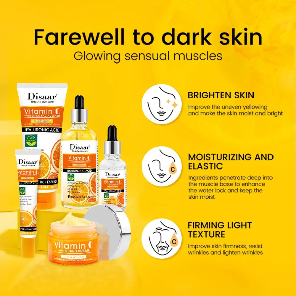 VitaGlow™ Set Completo de Cuidado Facial Vitamina C DISAAR – Rutina Facial 5 Pasos